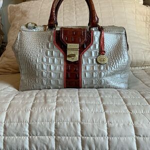 Brahmin Silver and Brown Crocodile Embossed Women's Bag